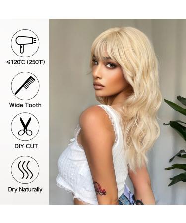 Allbell Long Wavy Blonde Wig for Women with Bangs - Heat Resistant Synthetic Hair Replacement - Buy Online on GoSupps.com