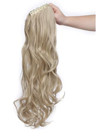 Long Short Claw Ponytail Hair Extension - 24 Inch Synthetic Curly Ash Blonde Mix Bleach Blonde Hairpiece - Buy Online on GoSupps.com