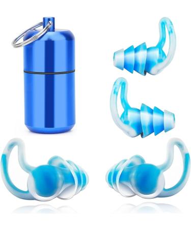 Ear plug for sleeping 2 pair of silicone hearing protection earplugs reusable ear protection plug 32DB for noise reduction side sleeper snoring travel work with aluminum salaries blue