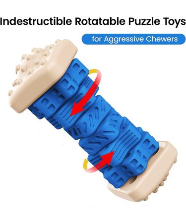 RUXAN Indestructible Dog Chew Toy - 3-in-1 Tough Puzzle Toy for Aggressive Chewers - Beef Flavor Interactive Treat Dispensing Toy for Small/Medium/Large Dogs - Blue - Buy Online on GoSupps.com