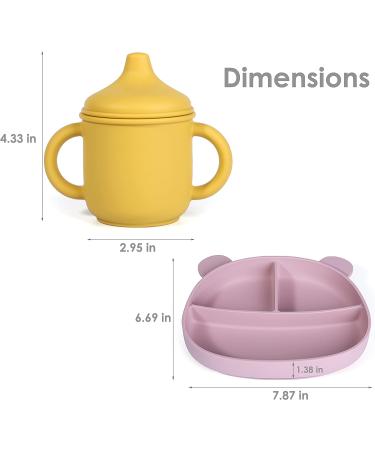 Silicone Baby Feeding Set - Spill-proof Cup, Suction Plate, Divided Plate, Sippy Cup - Gray - for Baby & Toddlers - Buy Online on GoSupps.com