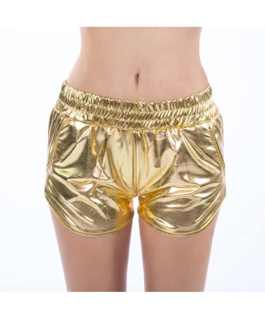 2 Pack Women's Metallic Shorts - Elastic Waist Hot Rave Dance Pants Gold Pink XXL - Buy Online on GoSupps.com