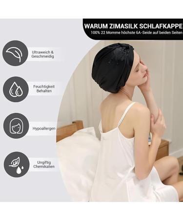 Zimasilk 22 Momme 100% Mulberry Silk Sleeping Hood for Women | Hair Care | Elastic Stay-On Design | Classic Black - Buy Online on GoSupps.com