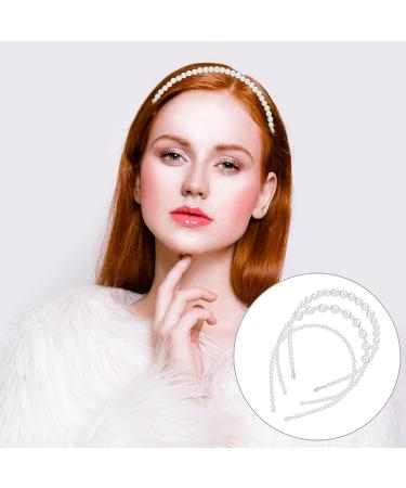 Lusofie 3Pcs White Faux Pearl Headbands for Women - Bridal Hair Hoop Set - Buy Online on GoSupps.com