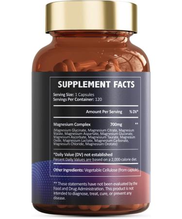 Totaria Magnesium Complex 700mg 12 in 1 Magnesium Supplement with Glycinate Citrate Malate Oxide Taurate Aspartate Orotate Magnesium Relaxation Muscle Heart Support Vegan 120 Capsules 120 Count (Pack of 1) - Buy Online on GoSupps.com