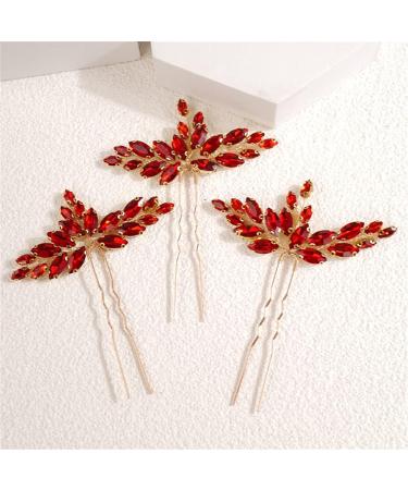 BERYUAN Wedding Red Crystal Rhinestone Hair Pins Teardrop Rhinestone Wedding Headband Rhinestone Hair Pins Silver Gold Bridal Hair Piece for Brides Bridesmaid Girls (RED) - Buy Online on GoSupps.com
