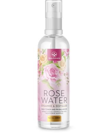 Eeva Extracts - Organic Rose Water I Natural Hydrates Cleanses & Moisturises for Skin & Face I No Sulphate Alcohol &Parabens I pH Balancer I Facial Toner Spray I for Women & Men 100Ml