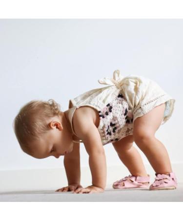 Dotty Fish Soft Leather Baby Shoes- Toddler Sandals, Non-slip | Pink Flowers | 0-6 Months to 3-4 Years - Buy Online on GoSupps.com