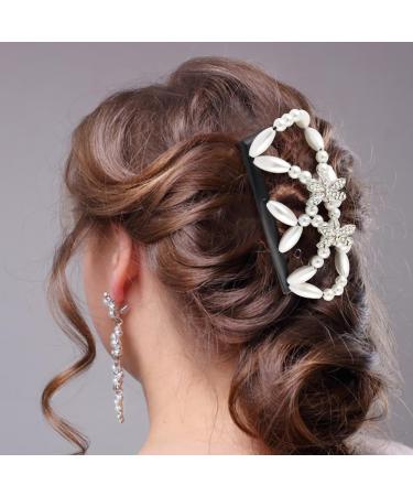 2pcs Magic Elastic Beads Hair Comb - Black White Double Clips for Women Girls | DIY Hair Styling Tool - Buy Online on GoSupps.com