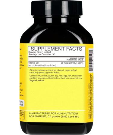 HUM Here Comes The Sun Immune Supplement - Vitamin D, Calcium for Immune Support, Radiant Skin, Mood & Bone Health - 30 Softgels - Buy Online on GoSupps.com