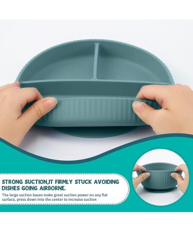 Baby Feeding Set: Silicone Bib, Suction Divided Bowl, Spoon, Fork - Toddler Utensils for Baby Led Weaning - 6 Months (Blue Green) - Buy Online on GoSupps.com
