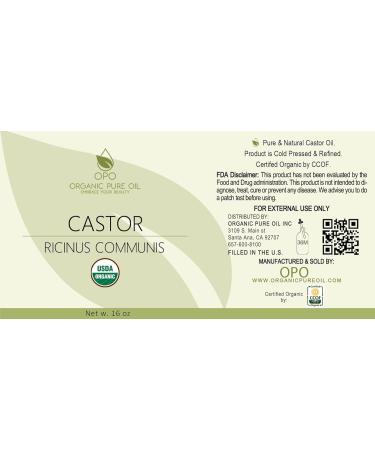Organic Castor Oil - USDA Certified 100% Pure Cold Pressed Non-GMO | 16 oz for Skin Hair Nails & Eyelashes Growth - Nourishes & Hydrates - Buy Online on GoSupps.com
