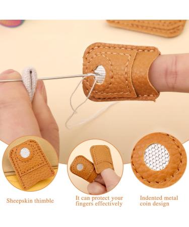 12 Pcs Adjustable Metal Sewing Thimble Set with Leather Coin Thimble - Hand Sewing Needle Kit and Finger Protector for DIY - Style 02 - Buy Online on GoSupps.com