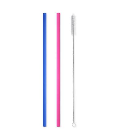 Hiware Extra Long 14.5" Reusable Silicone Straws for 128 oz/ 1 Gallon Water Bottle, Gallon Water Jug - 2 Pack Flexible Drinking Straws for Extra Tall Cups and Giant Mugs with Cleaning Brush
