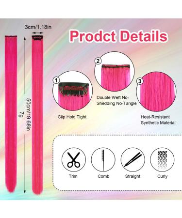 22 PCS Rainbow Colored Hair Extensions - Aomig Clip-In Pink Strands for Women & Girls | 22 Inches Straight Party Accessories - Buy Online on GoSupps.com