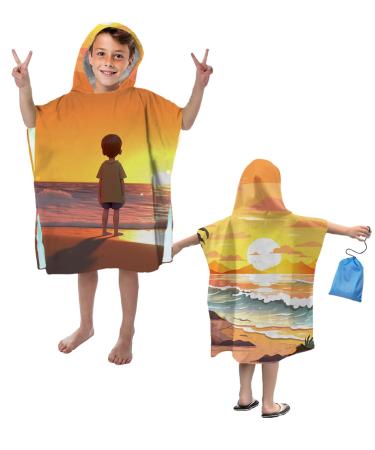 Children's bath towel with hood a bath towel made of microfiber absorbent and quick drying bath towel with hood suitable for 5-10 years children's bath towel poncho for beach pool with a small boys' pattern green-11 76x76cm