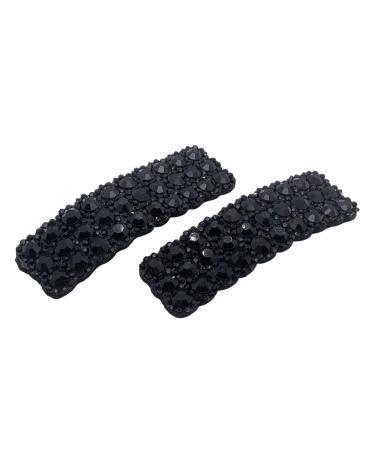 2PCS Rhinestones Snap Hair Clips for Women Girls Rectangular Hairpins Korean Barrettes Hair Accessories Black
