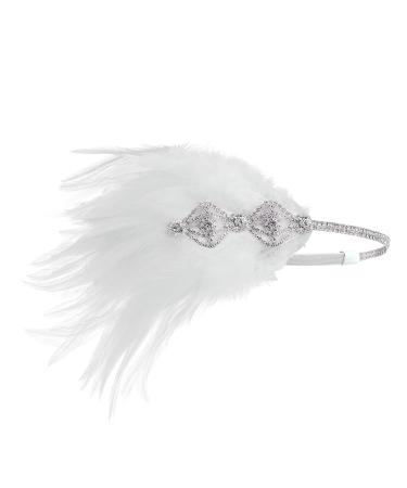 SWEETV 1920s Flapper Headband with Rhinestone Feather | Great Gatsby Hair Accessory for Women in White - Buy Online on GoSupps.com