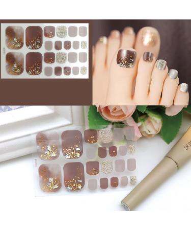 8 Sheets Gold Line Semi-Cured Toe Nail Polish Strips - Self-Adhesive Gel Nail Stickers with Rhinestones & Marble Designs for Women - Buy Online on GoSupps.com
