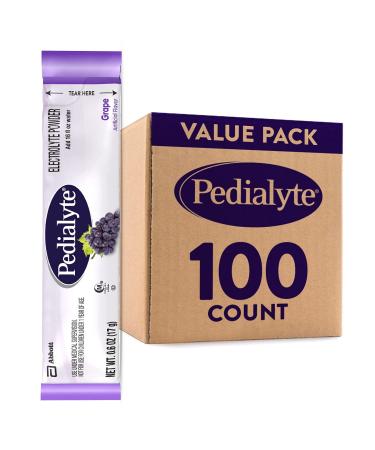 Pedialyte Electrolyte Powder, Grape, Electrolyte Hydration Drink, 0.6 oz Powder Packs, 100 Count