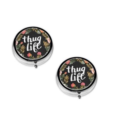 Thug Life Flowers Printed Mini Round Pill Box Pill Box 3 Compartment Medicine Pill Case Pill Organizer Travel Pillbox Portable Pill Box for Pocket Home Office Use