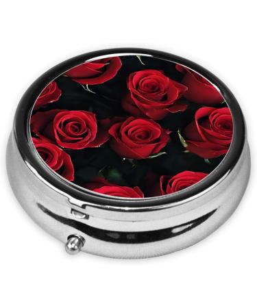 Red and Black Rose Round Pill Box - 3 Compartment Portable Travel Medicine Organizer for Vitamins & Tablets - Buy Online on GoSupps.com