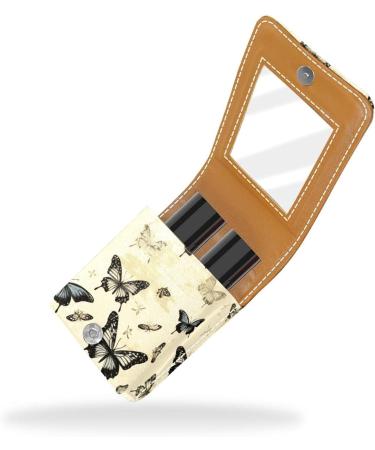 Travel Lipstick Organizer Case - Vintage Butterflies Makeup Bag with Mirror | Portable Beauty Essentials - Buy Online on GoSupps.com