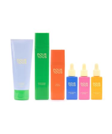 Pour Tous Complete Skincare Set 6-Piece Collection with Cleanser Moisturizer Serum and Boosters