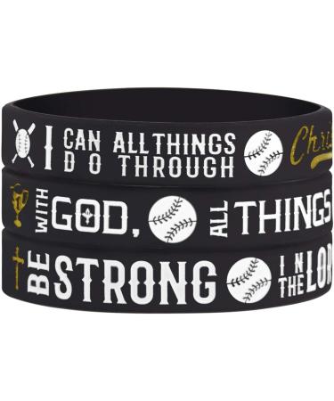 Sainstone Power of Faith Wristbands - Set of 3 Christian Bible Verse Silicone Bracelets with Inspirational Sayings | Scriptures Motivational Rubber Bands | Sports Gifts (Black/Golden) - Buy Online on GoSupps.com