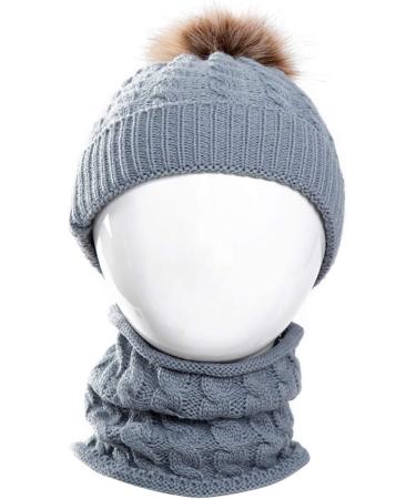 Yinuoday Toddler Baby Knit Hat Scarf Set - Winter Beanie Cap with Circle Loop Scarf, Grey - Buy Online on GoSupps.com