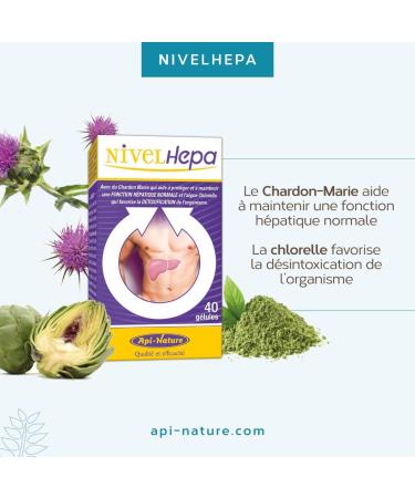 Nivelhepa 40 Capsules | Milk Thistle Artichoke Extract Choline Chlorella SAMe and Glutathione | Liver Protection and Detoxification | Liver Detox Api-Nature - Buy Online on GoSupps.com
