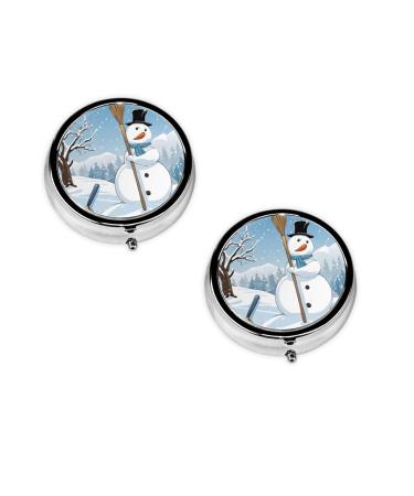 (Christmas) Round Pill Box 3 Compartment Pill Box Mini Decorative Pocket Purse Portable Travel Medicine Tablet Vitamin Holder Organizer Pill Case