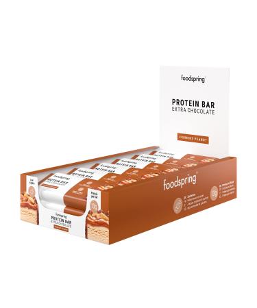 foodspring New Extra Chocolate Protein Bars - 13g protein per bar no added sugar nutritious post-workout or on-the-go snack - Crunchy Peanut - 45g