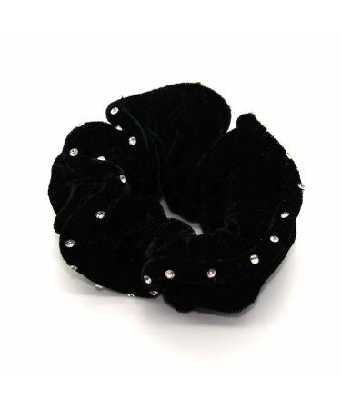 Mytoptrendz Black Velvet Scrunchie Edge Encrusted With Sparkly crystal (Diamante Black)
