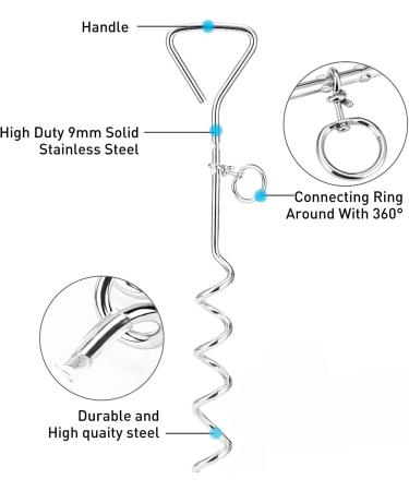 GENCAM Dog Tie Out Cable and Stake for Dogs Dog Tie Out Cable with Spiral Ground Stake Outdoor Dog Camping Tie Out Dog Lead Hook Leash for Dogs (10m) - Buy Online on GoSupps.com