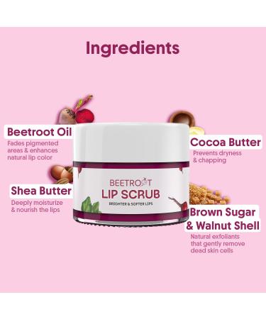 Aravi Organic Beetroot Lip Scrub with Shea Butter & Cocoa Butter For Dark Chapped & Pigmented Lips Suitable for Men and Women - 0.5 FL Oz / 15gm - Buy Online on GoSupps.com