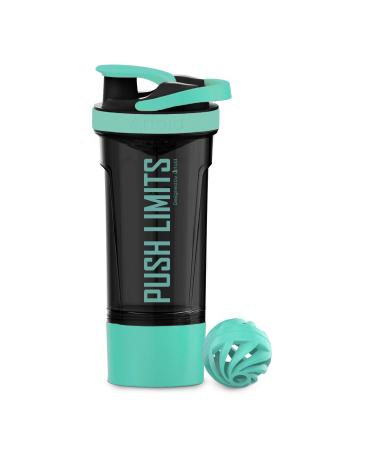 Artoid Mode 720ml Inspirational Sports Fitness Workout Protein Shaker Bottle with Twist and Lock Protein Box Storage Dual Mixing Technology with Shaker Balls & Mixing Grids - BPA Free Aqua Green/Black