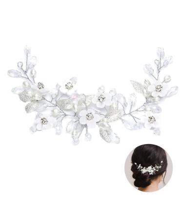 Koorium wedding hair accessories for women wedding tiaras for bride silver hair clips Crystal Headpieces Flower Headband Bridal Hair Pieces Pearl Hair Accessories Hair Styling Accessories