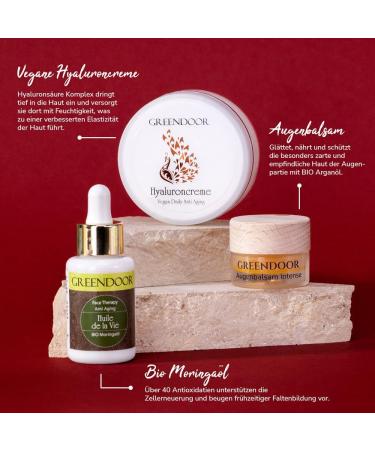 GREENDOOR Naturkosmetik Anti-Aging Economy Kit Hyaluronic Acid Cream + Intense Eye Balm + Organic Moringa Oil - Buy Online on GoSupps.com