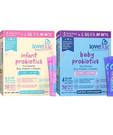 LoveBug Probiotics Tiny Tummies Daily Probiotic + Prebiotic 0-6 Mo. 1 Billion CFU 30 Single Stick Packs 0.05 oz (1.5 g) Each