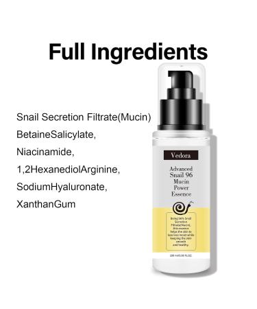 (1Pc) Vedora Snail Mucin 96% Power Hydrating Essence: Moisturizing Serum with Snail Secretion Filtrate for Radiant Nourished Skin (100ml) - Buy Online on GoSupps.com