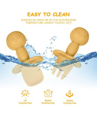 Vicloon Baby Fork and Spoon Set - 4Pcs Silicone Self Feeding Utensil for Easy Grip | Toddler Cutlery Kit for Infant & Children | First Led Training & Weaning Spoons - Apricot Yellow - Buy Online on GoSupps.com