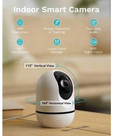 WUUK 4MP Indoor Security Camera - Pan Tilt Cam for Baby Monitor - Wi-Fi Home Security Pet Camera - Motion Detection & Tracking, Night Vision, 2-Way Audio - Alexa & Google Compatible - Buy Online on GoSupps.com