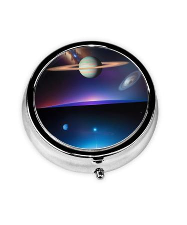 Cosmic Saturnround Pill Box 3 Compartments Round Pill Box Organizer for Purse Or Pocket Portable Travel Pill Box