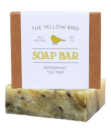 The Yellow Bird Peppermint Tea Tree Soap Bar. Made In USA with All Natural & Organic Ingredients. Pure Essential Oils. Sensitive Skin Body & Face Soap. Peppermint Tea Tree 4.5 Ounce (Pack of 1)