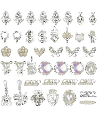 Luxury Zircon Nail Overlays - 40 Pieces 3D Alloy Flower & Butterfly Nail Charms | Silver Nail Art Jewelry for Gel Nails - Buy Online on GoSupps.com