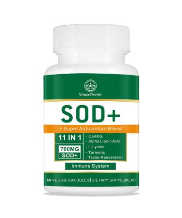 700MG Sod Superoxide Dismutase Supplement - High Potency Antioxidant Supplement for Cellular Health - 60 Capsules