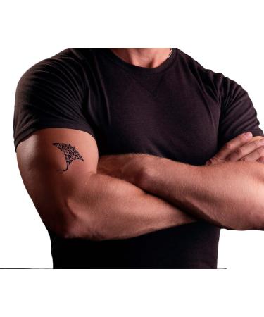 Polynesian Style Navy Blue Manta Ray Temporary Tattoo - Lasts 1-2 Weeks - Realistic Design for Chest, Neck, and Arms - 4 Sheets - Buy Online on GoSupps.com