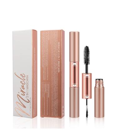 Double Head Mascara with Large and Small Brush, 2 in 1 Mascara for Short Thin Eyelashes, Smudge-proof, No Clumping, No Flaking, Waterproof Extra Long Eyelashes, Voluminous Lashes (Pack of 1)