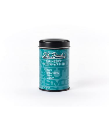 Dr.Bauer's premium dental floss 100m in stylish black metal can with lid can be filled with mint taste - expanding fin - waxed